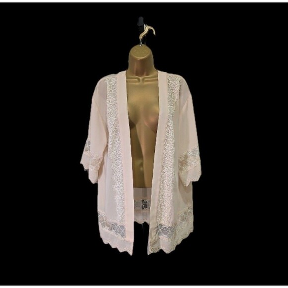 Coquette Fairy Cream Satin Lace Short Robe Bed Jacket Womens Sm Dainty Feminine - Picture 1 of 7